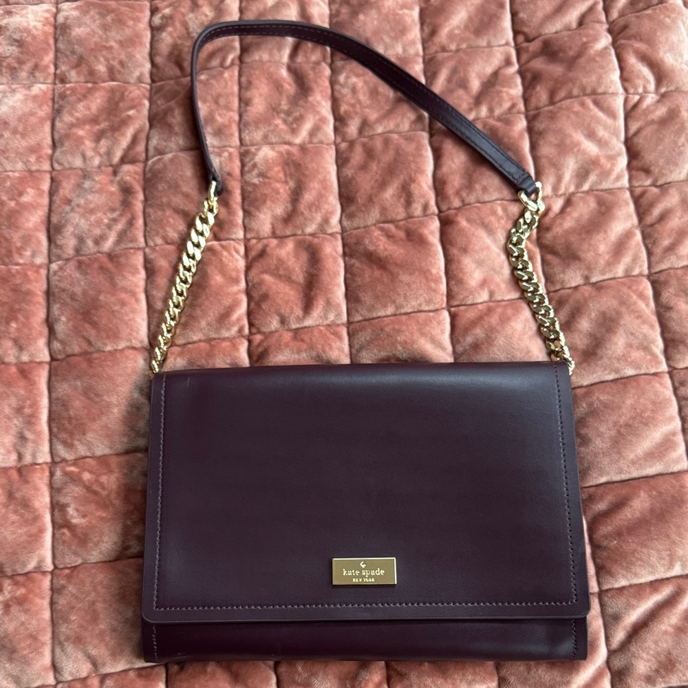 Kate Spade Plum Leather Shoulder Bag With Chain Detail Strap